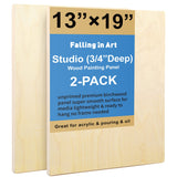Unfinished Birch Wood Canvas Panels Kit, Falling in Art 2 Pack of 13x19 Studio 3/4 Deep Cradle Boards for Pouring Art, Crafts, P