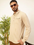 Thomas Scott Men Solid Cotton Linen Kurta Shirt (Ts1531_Beige, L)