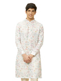 Manyavar Men's Delicate White Bel Buti Printed Kurta (S)