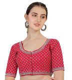 Pujia Mills Women's Heavy Silver Jari Thread Readymade Blouse for Saree Lehenga (Red, 38)