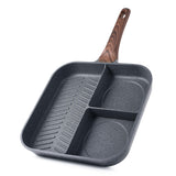 Sensarte Nonstick 11-Inch Square Grill Pan, 3-Section Versatile Breakfast Skillet, Die-cast Aluminum, PFOA, PFOS, APEO Free, Ind