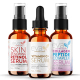 Eva Naturals Trifecta Face Serum Set - Retinol, Vitamin C & Peptides with Hyaluronic Acid & Niacinamide - Anti-Aging Skincare Bu