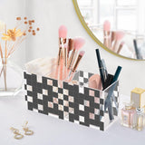 FANASSYY Black and White Checkered Pattern Acrylic Desk Pen Holder 4 Compartments Clear Desktop Organizer, Plastic Makeup Hold