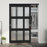 JUBEST Sliding Closet Door 60(Double 31) x 80, 3-Lite Frosted Glass Bypass Door with Hardware Kit & Matching Fascia, Pre-Drilled