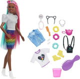 Barbie Leopard Rainbow Hair Doll (Brunette) with Color-Change Hair Feature, 16 Hair & Fashion Play Accessories Including Scrunch