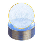 Rubtlamp 100 Pcs Clear Blue Gold Plastic Plates,Clear Hammered Plastic Plates,Blue Party Platos, Disposable Salad/Dessert Platos