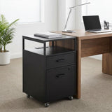 26 Black Wood And Metal Two Drawer Rolling Filing Cabinet With USB