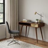 35 Brown and Gold Solid Wood Writing Desk