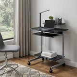 29 Espresso and Silver Wood and Steel Rolling Computer Desk