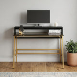 47 Smoky Black and Gold Glass and Stainless Steel Trestle Writing Desk