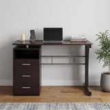 48 Chocolate Wood and Steel Pedestal Computer Desk With Three Drawers