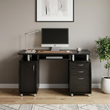 48 Espresso Wood Pedestal Computer Desk With Two Cabinets And Two Drawers