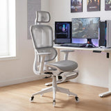 Light Gray And White Adjustable Height Swivel Rolling Gaming Chair With Footrest