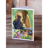 Great Dane Natural Ears Fawn In Flowers Greeting Cards And Envelopes Pack Of 8