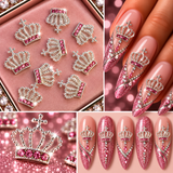 Queen - Nail Charms 10pc - #354 Silver Pink Crystal Crowns