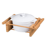 Grand Buffet Stoneware Covered Casserole W/Bamboo Cradle