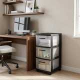 13 Black And Clear Heavy Duty Plastic Three Drawer Rolling Storage Cabinet