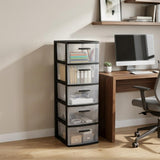 13 Black And Clear Heavy Duty Plastic Five Drawer Storage Cabinet