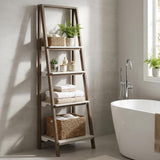 61 Brown And White Distressed Wood Four Tier Tier Ladder Bookcase