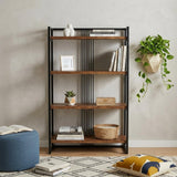 47 Brown Distressed Metal And Wood Four Tier Etagere Bookcase