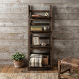 44 Brown Distressed Wood Four Tier Ladder Bookcase