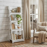 44 White Distressed Wood Four Tier Ladder Bookcase
