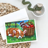 Corgi With The Racoon Apple Thief Greeting Cards And Envelopes Pack Of 8