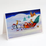 Corgi Highhacked Santa Claus Sleigh Greeting Cards And Envelopes Pack Of 8
