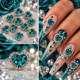 Queen - Nail Charms 10pc - #064 Teal Hearts Gold
