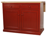 Poplar Kitchen Island With Flip-Up Top In Burnt Red With Oak Top
