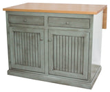 Poplar Kitchen Island With Flip-Up Top In European Light Blue With Oak Top
