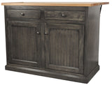 Poplar Kitchen Island With Flip-Up Top In Greystone With Oak Top
