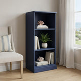 36 Navy Blue Solid Wood Adjustable Three Tier Library Bookcase