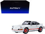 Porsche 911 Carrera 2.7 RS The Circuit Wolf White with Red Stripes and Wheels with Hood Graphics 1/18 Model Car by Autoart