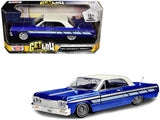 1964 Chevrolet Impala Lowrider Hard Top Candy Blue Metallic with Cream Top Get Low Series 1/24 Diecast Model Car by Motormax