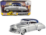 1950 Chevrolet Bel Air Lowrider Silver Metallic with Blue Metallic Top Get Low Series 1/24 Diecast Model Car by Motormax