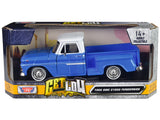1966 GMC C1000 Fenderside Pickup Truck Lowrider Blue with White Top Get Low Series 1/24 Diecast Model Car by Motormax