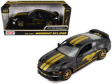 2018 Ford Mustang GT 5.0 Black with Gold Stripes and Graphics Midnight Eclipse Series 1/24 Diecast Model Car by Motormax