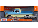 1969 Ford F100 Pickup Truck Light Blue and Cream Timeless Legends Series 1/24 Diecast Model Car by Motormax