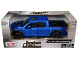 2017 Ford F150 Raptor Pickup Truck Medium Blue Metallic 1/27 Diecast Model Car by Motormax