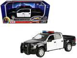 2019 Ford F150 Lariat Crew Cab Pickup Truck Black and White with Flashing Light Bar and Front and Rear Lights and Sounds 1/27 D