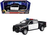 2019 RAM 1500 Laramie Crew Cab Pickup Truck Black and White with Flashing Light Bar and Front and Rear Lights and Sounds 1/27 Di
