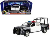 2017 Chevrolet Silverado 1500 LT Z71 Crew Cab Pickup Truck with Bed Cage Black and White with Flashing Light Bar and Front and R