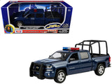 2017 Chevrolet Silverado 1500 LT Z71 Crew Cab Pickup Truck with Bed Cage Dark Blue with Flashing Light Bar and Front and Rear Li