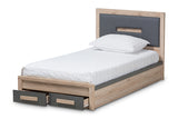 Baxton Studio Pandora Modern And Contemporary Dark Grey And Light Brown Two-Tone 2-Drawer Twin Size Storage Platform Bed