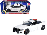 2023 Dodge Charger Pursuit Police Car Unmarked White with Flashing Light Bar Front and Rear Lights and 2 Sounds Builders Kit