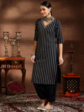 Libas Womens Woven Design Cotton Blend Straight Kurta With Salwar And Dupatta Black M 39066B