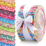 Ganeen 60 Pcs Cotton Jelly Floral Fabric Roll Floral Fabric Strips Quilting Roll for Quilting Cloth Patchwork Sewing DIY Craft,1