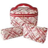 Richeart 3PC Makeup Bag Set, Cationic Jacquard Large Cosmetic Organizer, Back-Coated Solvent-Free Travel Toiletry Bag for Women
