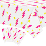 AellasNervalt 3Pcs Preppy Pink Lighting Bolt Party Tablecloths Plastic Rectangle Table Covers Disposable Y2k Tablecloth for Girl